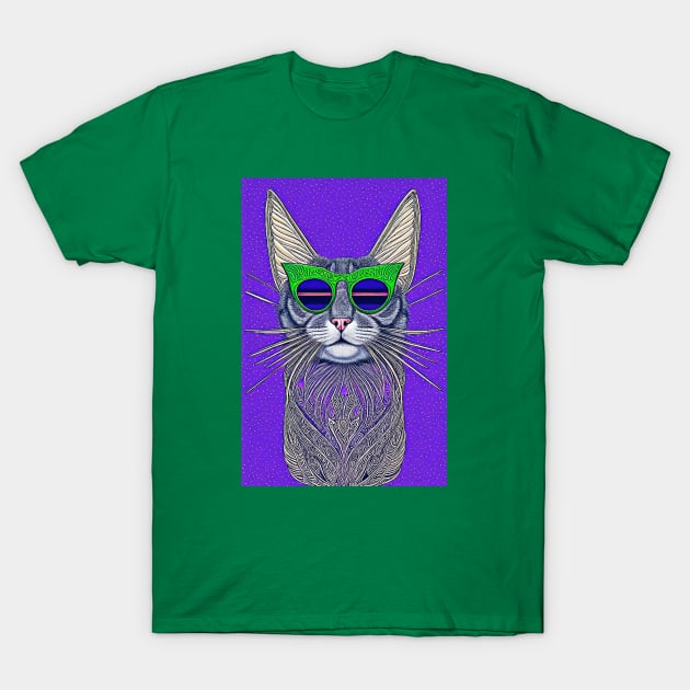 Cosmos Cat Wearing Sunglasses- Fission! T-Shirt by Black Cat Alley